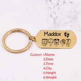 Baby Stats Keychain Personalized Name Birth Weight Time Height