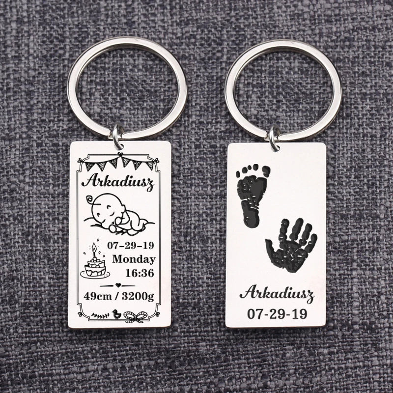 Baby Stats Keychain Personalized Name Date of Birth Weight Time Height