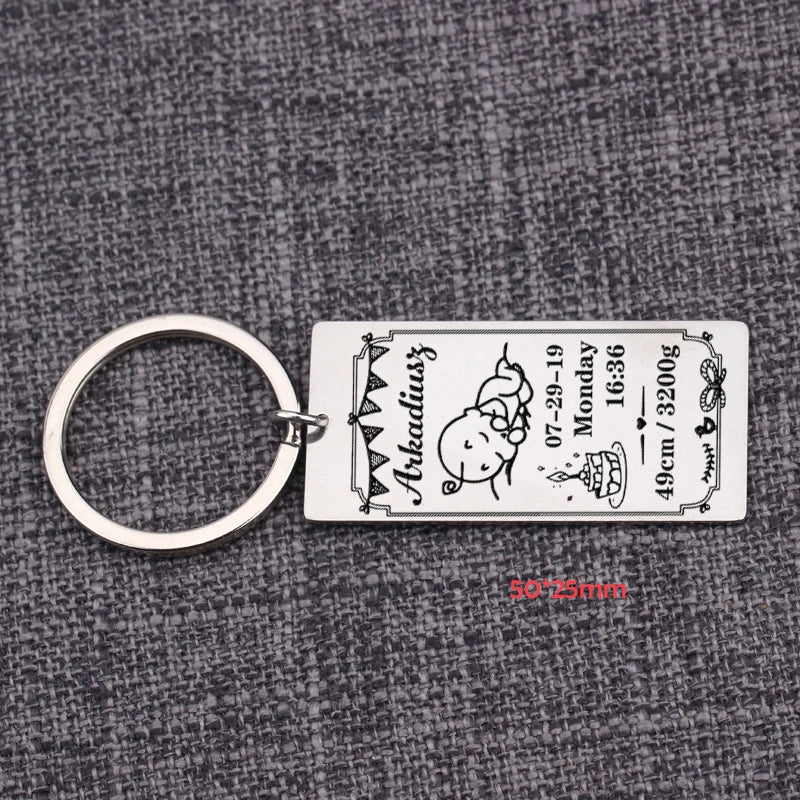 Baby Stats Keychain Personalized Name Date of Birth Weight Time Height