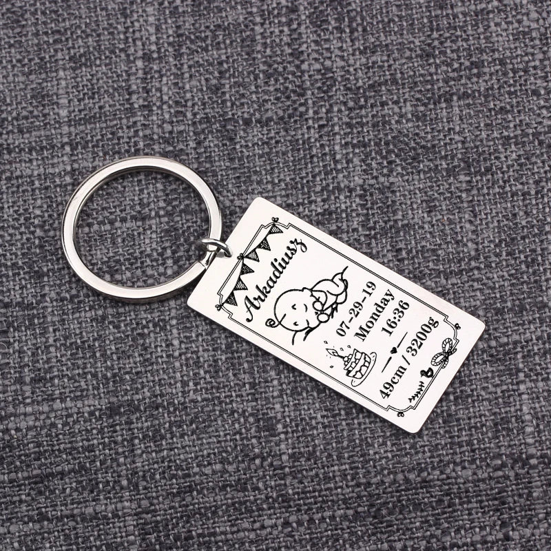 Baby Stats Keychain Personalized Name Date of Birth Weight Time Height