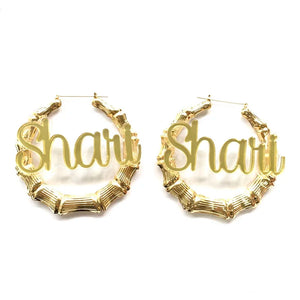 Personalized Bamboo Hoops Earrings with Acrylic Name Letters