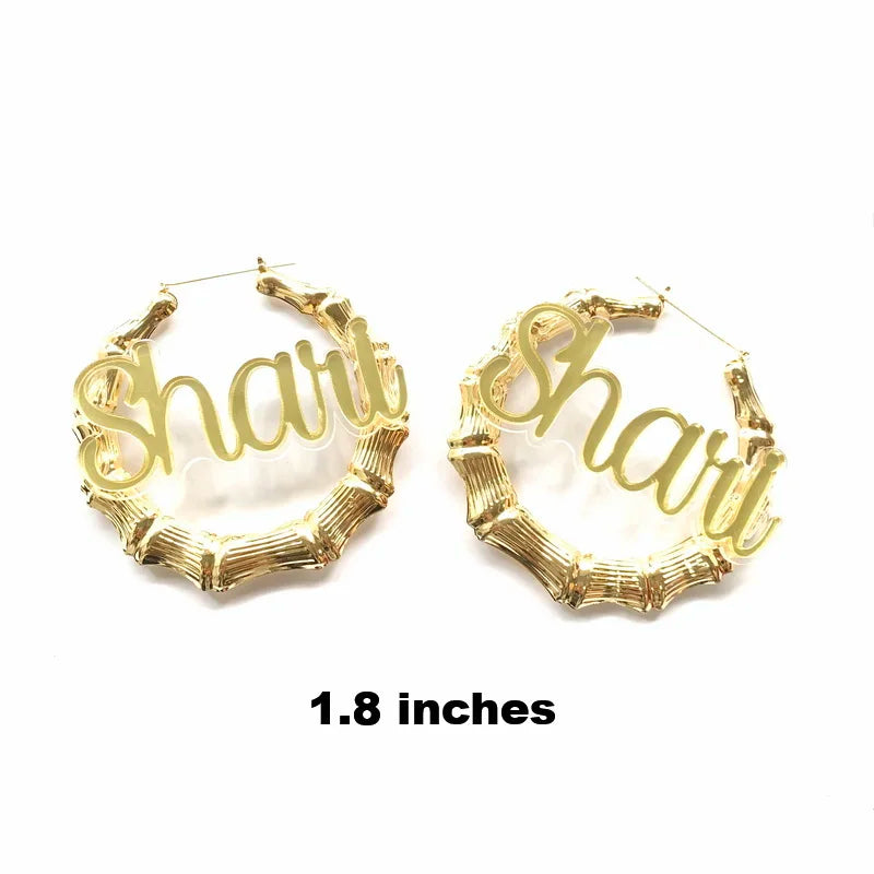 Personalized Bamboo Hoops Earrings with Acrylic Name Letters