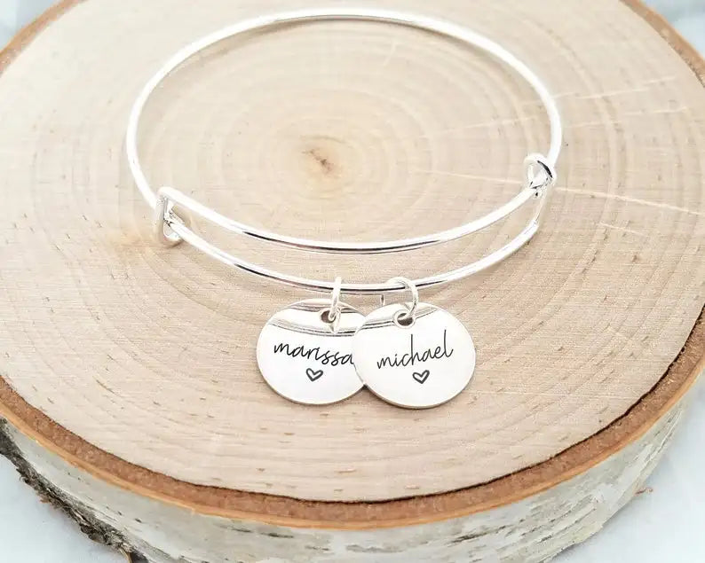 Personalized Bangle Bracelet for Girlfriend - Valentine's Day Gift