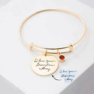 Personalized Engraved Name Round Pendant Bracelet with Birthstone Charms
