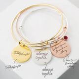 Personalized Name Bangle with Birthstone Charms Bracelet