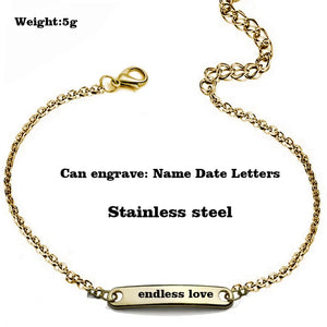 Custom Name Bar Bracelet - Engraved Date Letter Charm