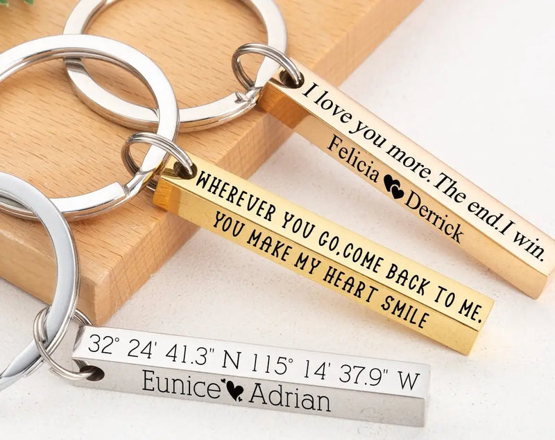 Personalized Stainless Steel Bar Keychain For Him