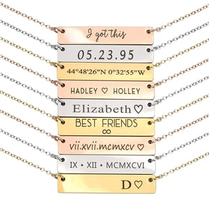 Custom Engraved Bar Necklace for Women, Stainless Steel Pendant