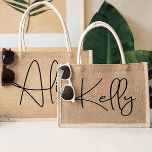 Personalized Bridesmaid Jute Tote Bags - Beach Tote Bags