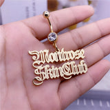 Nameplated Zircon Belly Button Ring Stainless Steel Body Jewelry Women Gift