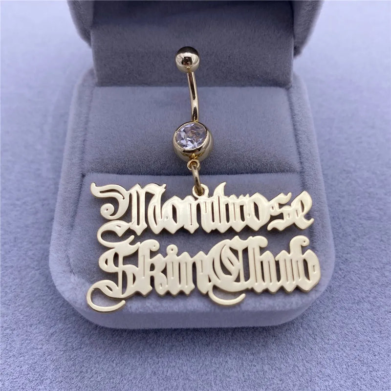 Nameplated Zircon Belly Button Ring Stainless Steel Body Jewelry Women Gift
