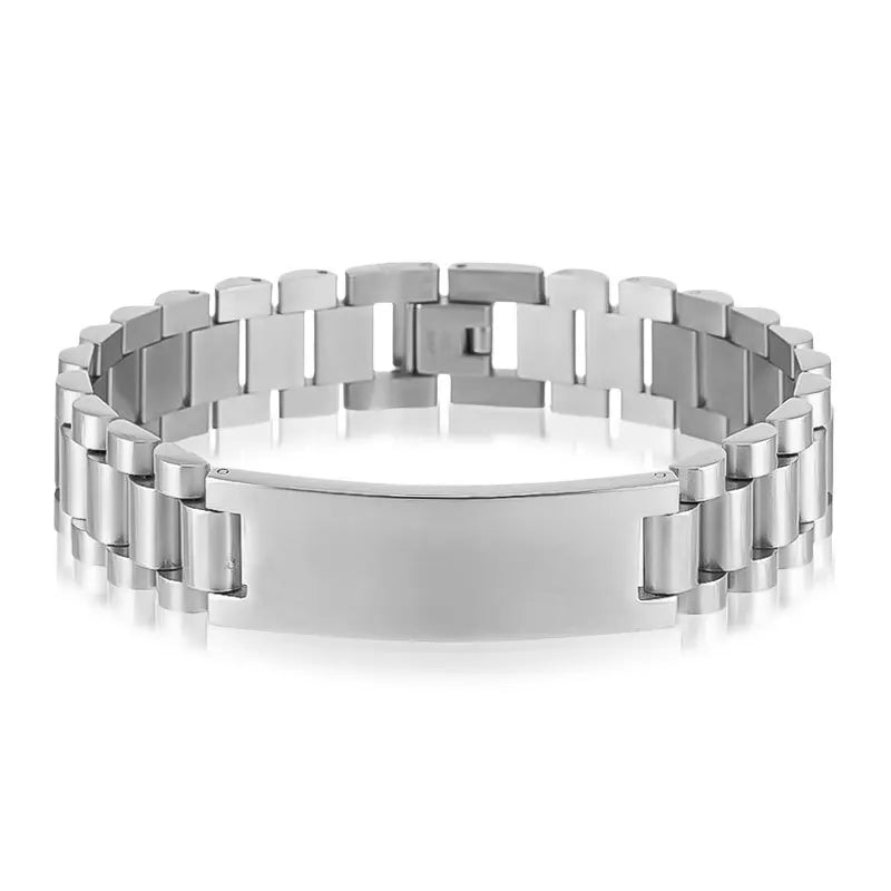 Engraved Name Titanium Steel Bracelet 15MM Men's Watch Chain Bangles