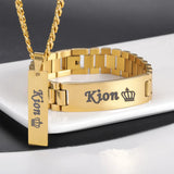 Engraved Name Titanium Steel Bracelet 15MM Men's Watch Chain Bangles