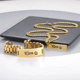 Engraved Name Titanium Steel Bracelet 15MM Men's Watch Chain Bangles