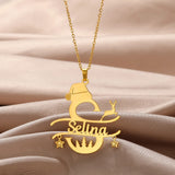 Custom Big Initials Santa Claus Name Necklace Stainless Steel Nameplate Necklace