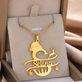 Custom Big Initials Santa Claus Name Necklace Stainless Steel Nameplate Necklace