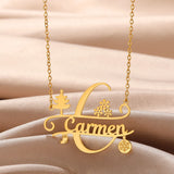 Custom Big Initials Santa Claus Name Necklace Stainless Steel Nameplate Necklace