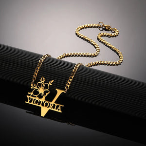 Custom Name Pendant Necklace Stainless Steel Personalized Choker Necklace