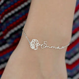 Stainless Steel Birth Flower Name Bracelet Personalized Bangle Gift