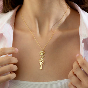 Personalized Birth Flower Name Necklace with Birthstone