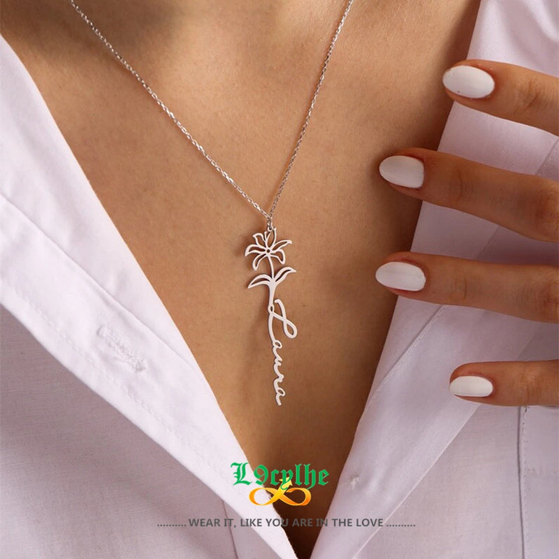 Birth Flower Name Necklace Personalized Jewelry Teacher's Gift