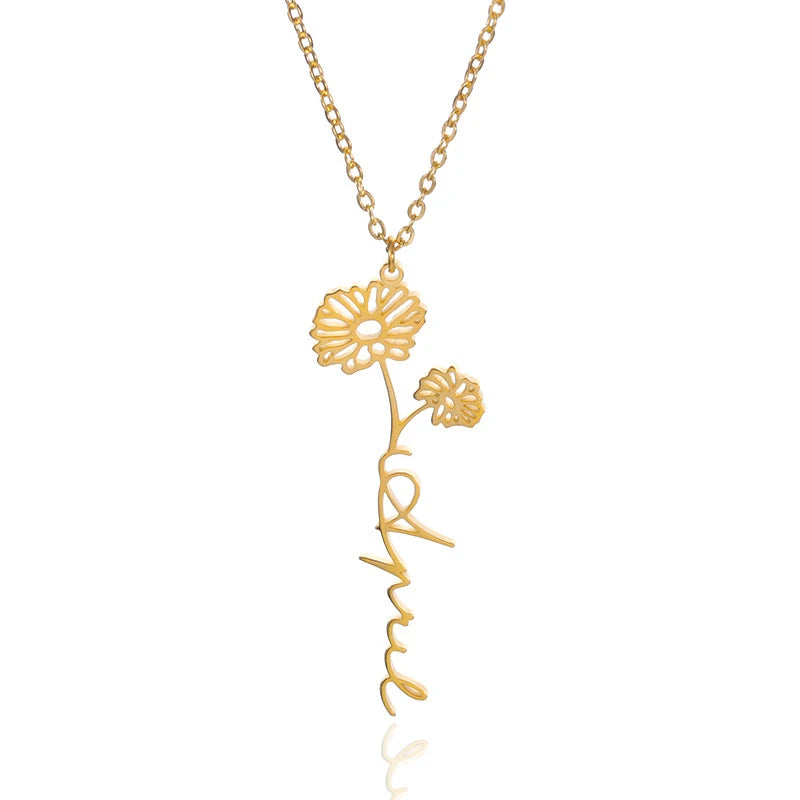 Birth Month Flower Name Necklace Personalized Choker