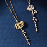 Personalized Birth Flower Name Necklace Stainless Steel Choker
