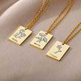 Birth Month Flower Name Necklaces For Women Stainless Steel Necklace Pendant