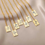 Birth Month Flower Name Necklaces For Women Stainless Steel Necklace Pendant