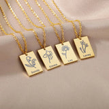 Birth Month Flower Name Necklaces For Women Stainless Steel Necklace Pendant
