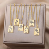 Birth Month Flower Name Necklaces For Women Stainless Steel Necklace Pendant