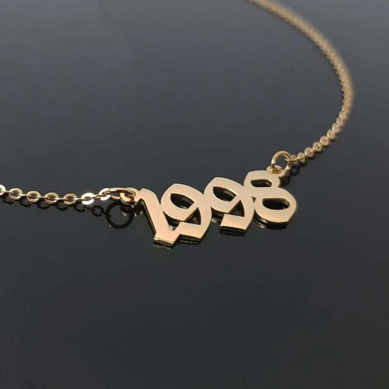 Old English Number Necklace Wedding Anniversary Date Chain Pendant