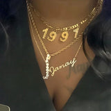 Birth Year Necklace Stainless Steel Choker Mom Birthday Jewelry