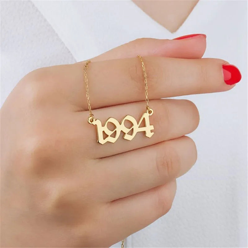 Birth Year Necklace Old English Number 925 Silver Plated Year Number Necklace