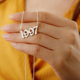 Birth Year Necklace Old English Number 925 Silver Plated Year Number Necklace