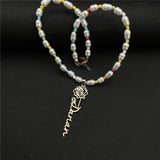 Birthday Flower Name Necklace Personalized Freshwater Pearl Chain Pendant