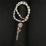 Birthday Flower Name Necklace Personalized Freshwater Pearl Chain Pendant