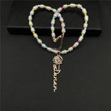 Birthday Flower Name Necklace Personalized Freshwater Pearl Chain Pendant