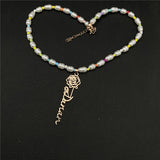 Birthday Flower Name Necklace Personalized Freshwater Pearl Chain Pendant