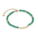 Personalized Birthstone Beaded Name Bracelet Stainless Steel Bangle
