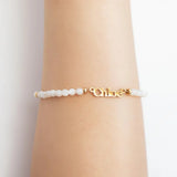 Personalized Birthstone Beaded Name Bracelet Stainless Steel Bangle