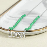 Personalized Birthstone Beaded Name Necklace Stainless Steel Jewelry Gift