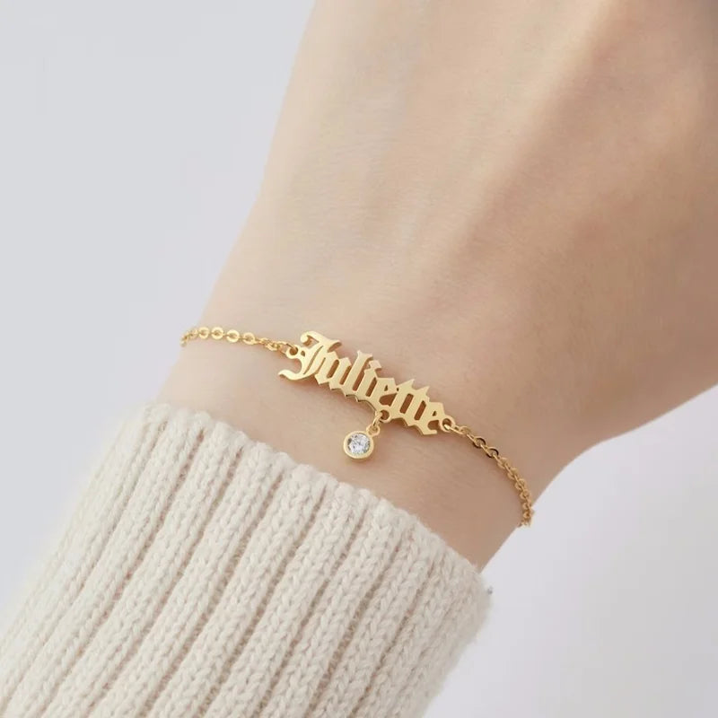 Birthstone Bracelet For Women Stainless Steel Name Jewelry Personalized