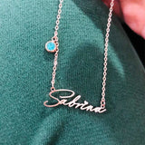 Birthstone Name Necklace Stainless Steel Personalized Month Stone Nameplate