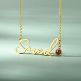 Birthstone Name Necklace Stainless Steel Chain Chocker Pendant Birthday Jewelry