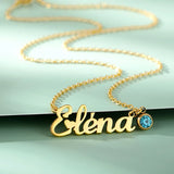 Birthstone Name Necklace Stainless Steel Chain Chocker Pendant Birthday Jewelry
