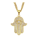 Bling Ice Out Hamsa Palm Protection Pendant Evil Eye Hiphop Necklace