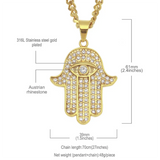 Bling Ice Out Hamsa Palm Protection Pendant Evil Eye Hiphop Necklace