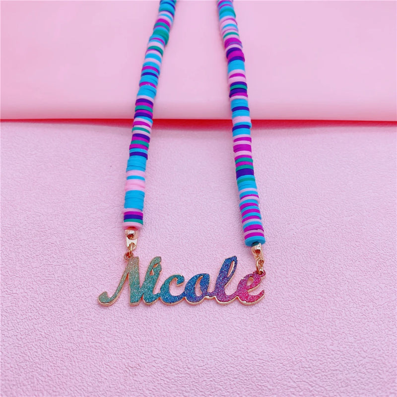 Bling Name Necklace Colorful Clay Beaded Necklace