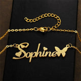 Personalized Glitter Name Necklace Stainless Steel Butterfly Necklace